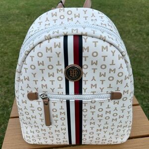 Tommy Hilfiger White and Tan Monogram Backpack NWT